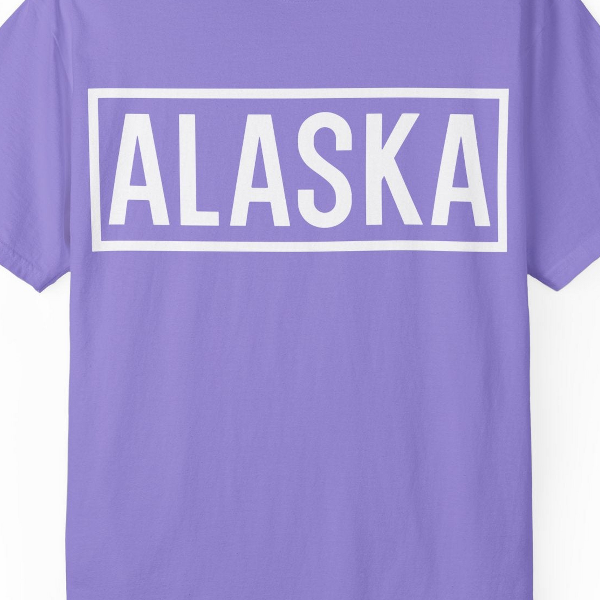 Alaska Bold Text Minimalist Monochrome Graphic Shirt for Travelers — Comfort Comfort Colors T-Shirt – Violet – Alaska Cruise Shirts Close Up