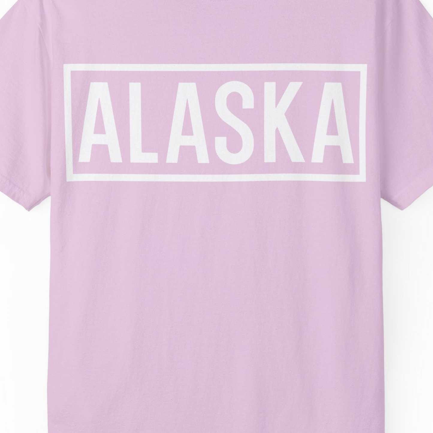 Alaska Bold Text Minimalist Monochrome Graphic Shirt for Travelers — Comfort Comfort Colors T-Shirt – Orchid – Alaska Cruise Shirts Close Up