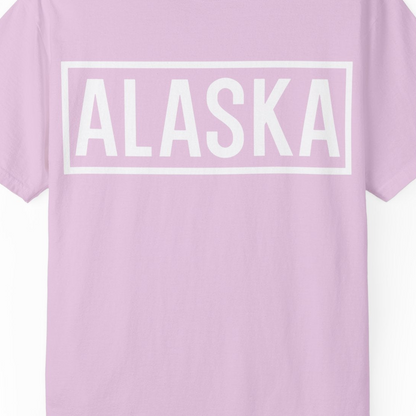 Alaska Bold Text Minimalist Monochrome Graphic Shirt for Travelers — Comfort Comfort Colors T-Shirt – Orchid – Alaska Cruise Shirts Close Up
