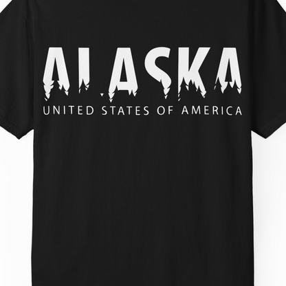 Alaska United States Typography Shirt Comfort Colors T-Shirt – Black – Alaska Cruise Shirts Close Up