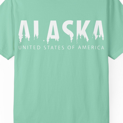 Alaska United States Typography Shirt Comfort Colors T-Shirt – Island Reef – Alaska Cruise Shirts Close Up