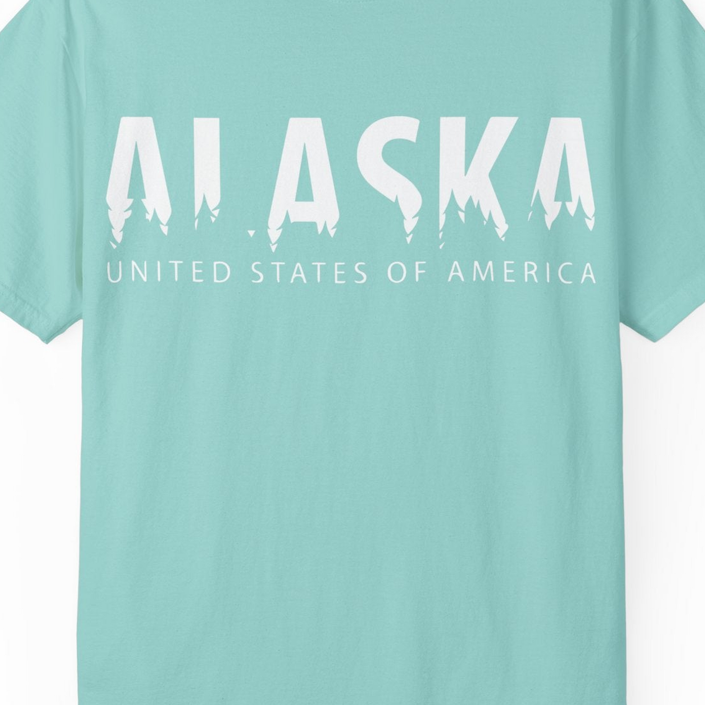 Alaska United States Typography Shirt Comfort Colors T-Shirt – Chalky Mint – Alaska Cruise Shirts Close Up