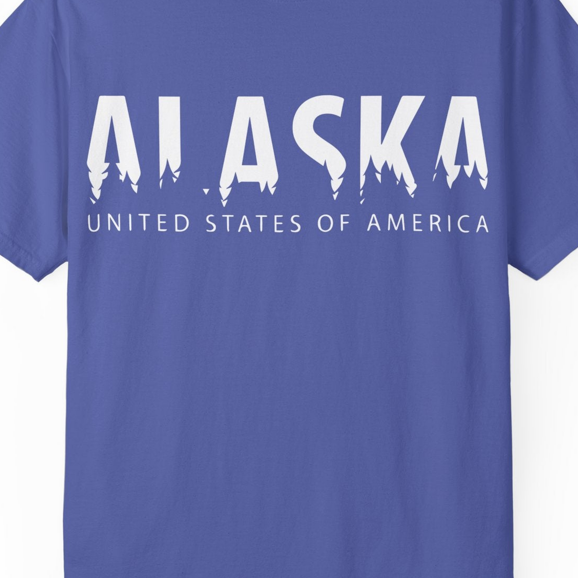 Alaska United States Typography Shirt Comfort Colors T-Shirt – Periwinkle – Alaska Cruise Shirts Close Up