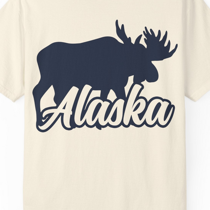 Alaska Moose Wildlife Silhouette Shirt Comfort Colors T-Shirt – Ivory – Alaska Cruise Shirts Close Up