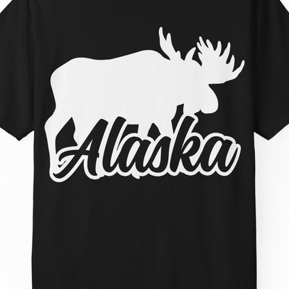 Alaska Moose Wildlife Silhouette Shirt Comfort Colors T-Shirt – Black – Alaska Cruise Shirts Close Up