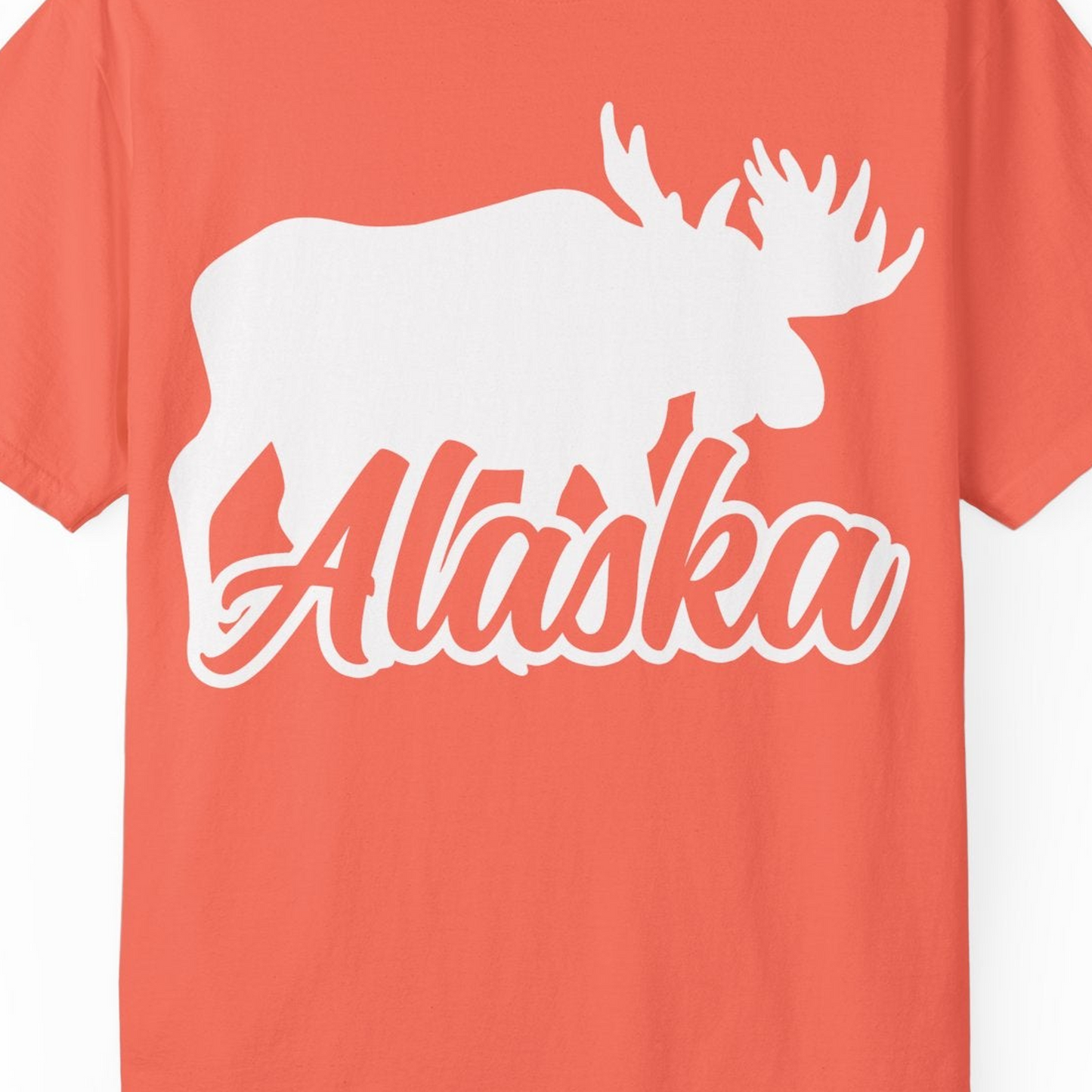 Alaska Moose Wildlife Silhouette Shirt Comfort Colors T-Shirt – Bright Salmon – Alaska Cruise Shirts Close Up