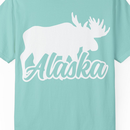 Alaska Moose Wildlife Silhouette Shirt Comfort Colors T-Shirt – Chalky Mint – Alaska Cruise Shirts Close Up
