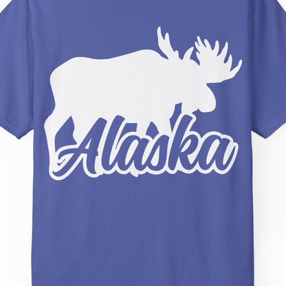 Alaska Moose Wildlife Silhouette Shirt Comfort Colors T-Shirt – Periwinkle – Alaska Cruise Shirts Close Up