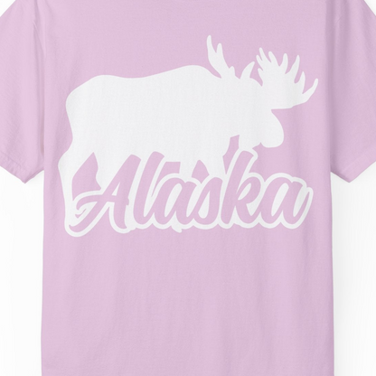 Alaska Moose Wildlife Silhouette Shirt Comfort Colors T-Shirt – Orchid – Alaska Cruise Shirts Close Up