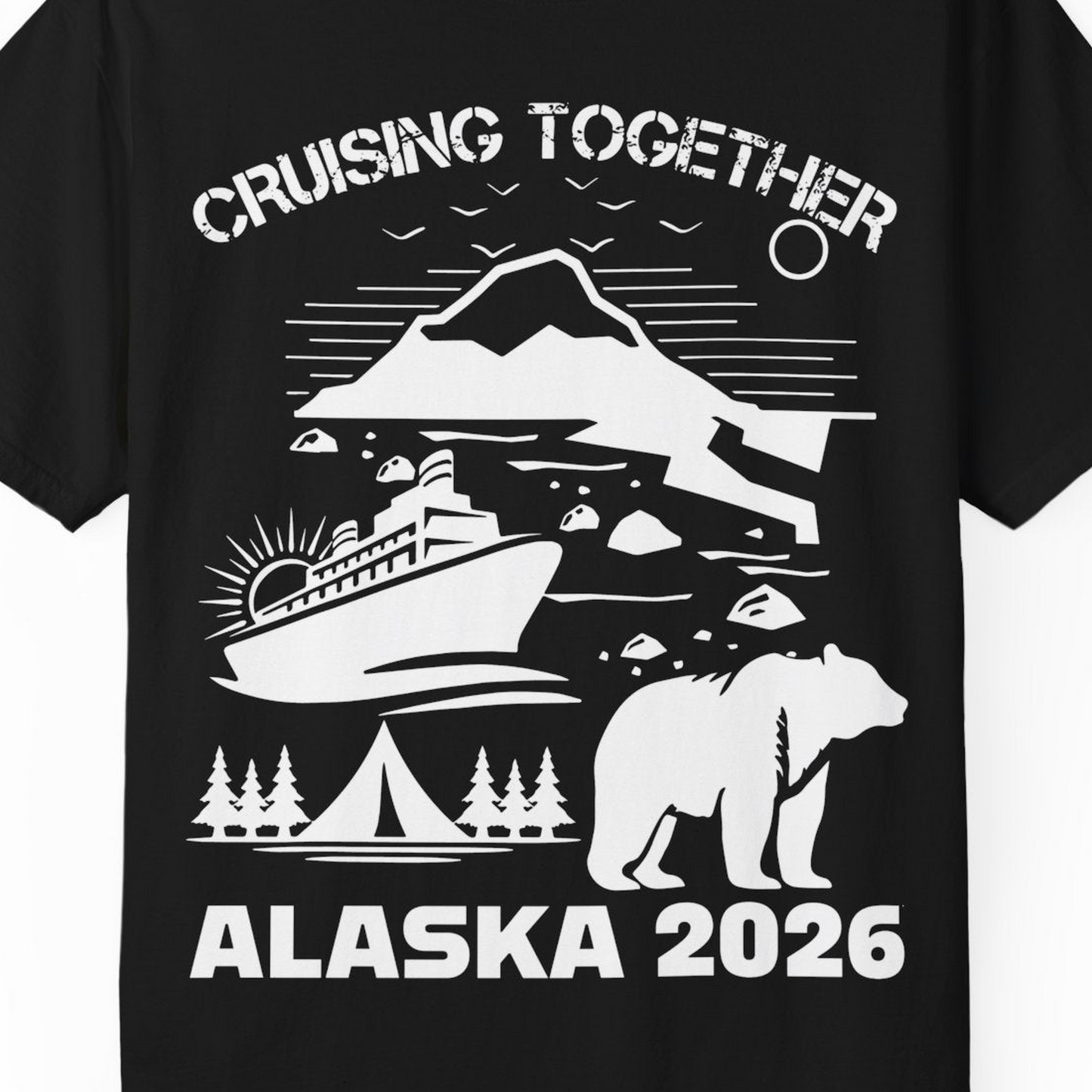 Alaska Cruise 2026 Family Adventure Bear Mountain Nature Shirt — Comfort Comfort Colors T-Shirt – Black – Alaska Cruise Shirts Close Up