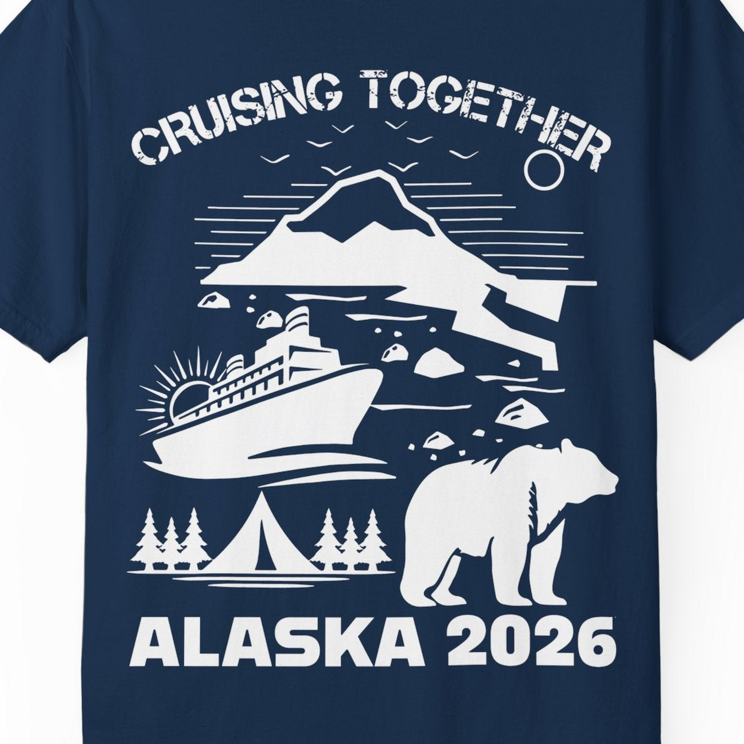 Alaska Cruise 2026 Family Adventure Bear Mountain Nature Shirt — Comfort Comfort Colors T-Shirt – Navy – Alaska Cruise Shirts Close Up