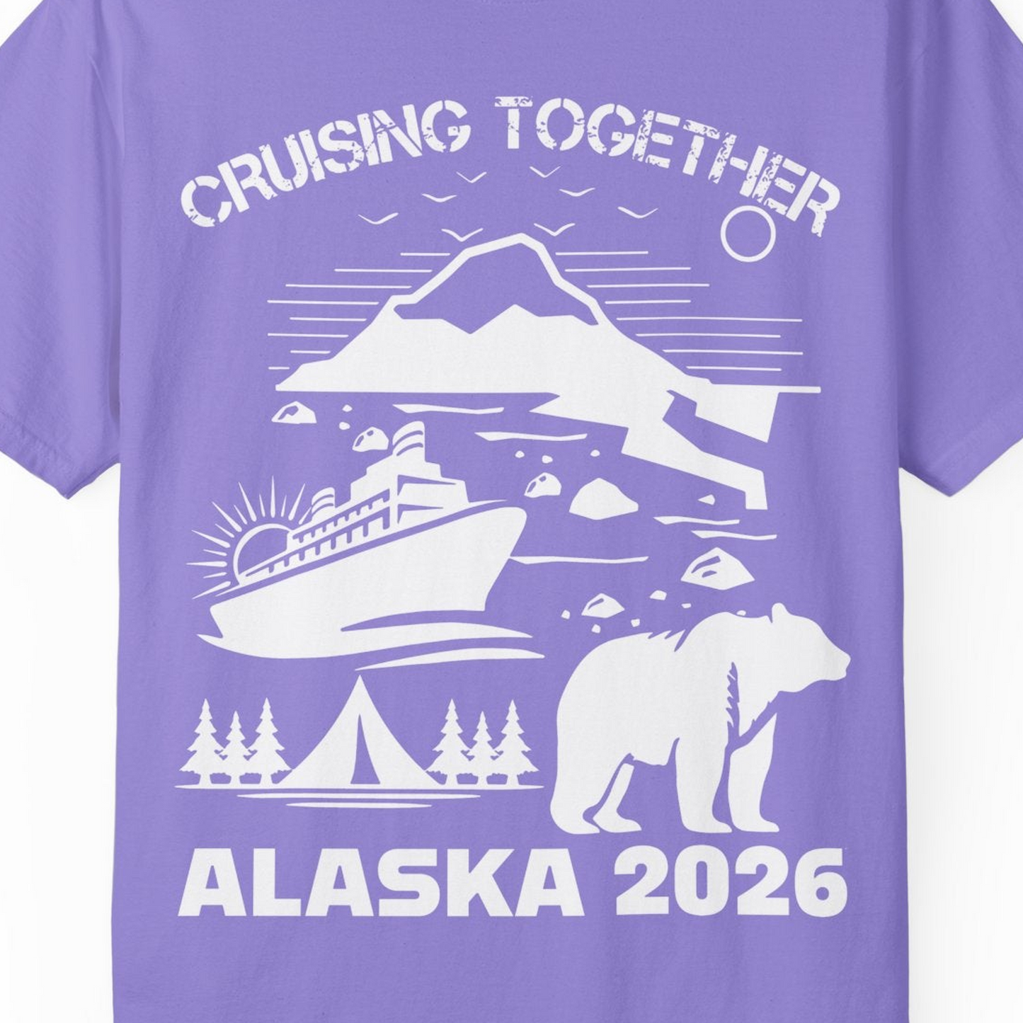 Alaska Cruise 2026 Family Adventure Bear Mountain Nature Shirt — Comfort Comfort Colors T-Shirt – Violet – Alaska Cruise Shirts Close Up