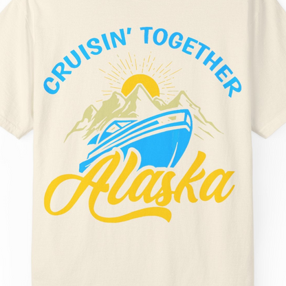 Alaska Cruise Adventure Mountains Sunrise Retro Shirt for Travelers — Comfort Comfort Colors T-Shirt – Ivory – Alaska Cruise Shirts Close Up