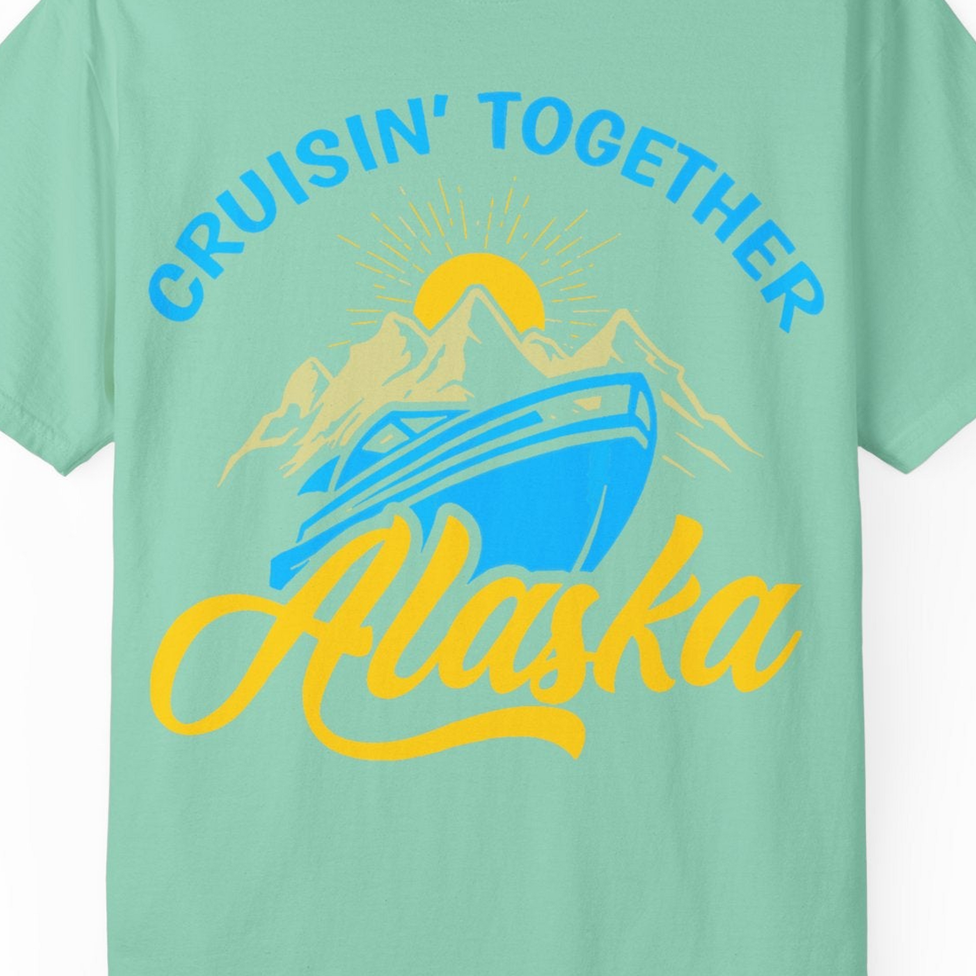 Alaska Cruise Adventure Mountains Sunrise Retro Shirt for Travelers — Comfort Comfort Colors T-Shirt – Island Reef – Alaska Cruise Shirts Close Up