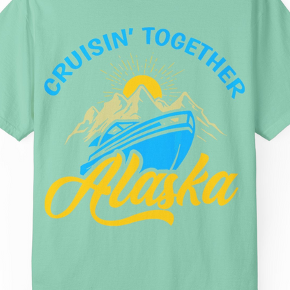 Alaska Cruise Adventure Mountains Sunrise Retro Shirt for Travelers — Comfort Comfort Colors T-Shirt – Island Reef – Alaska Cruise Shirts Close Up