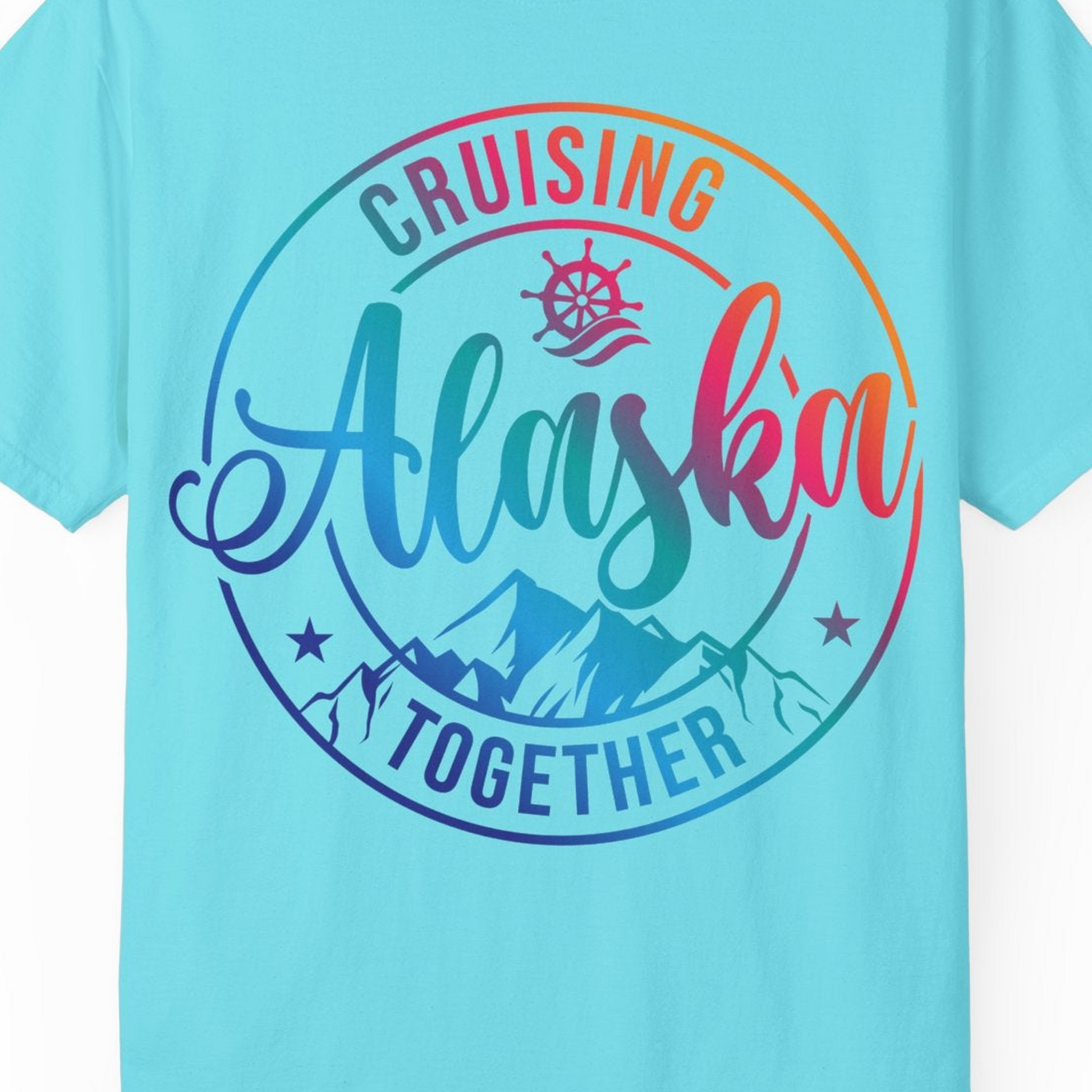 Cruising Alaska Together Shirt Comfort Colors T-Shirt – Lagoon Blue – Alaska Cruise Shirts Close Up