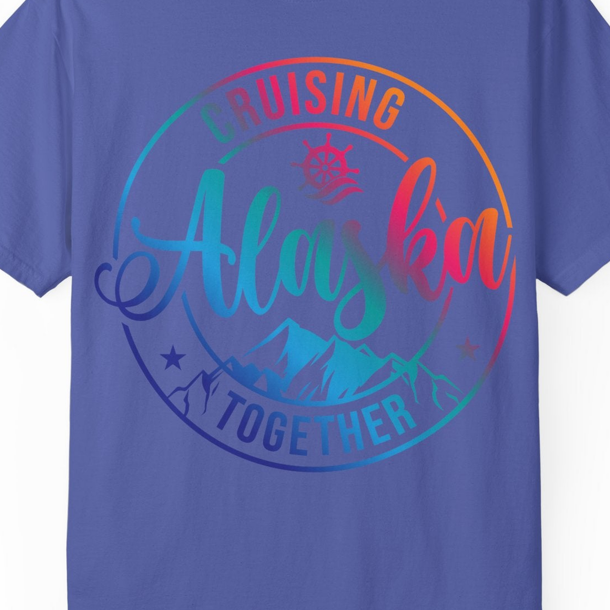 Cruising Alaska Together Shirt Comfort Colors T-Shirt – Periwinkle – Alaska Cruise Shirts Close Up