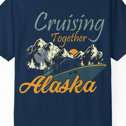 Cruising Together Alaska Mountains Family Alaska Cruise Adventure Shirt — Comfort Comfort Colors T-Shirt – Navy – Alaska Cruise Shirts Close Up