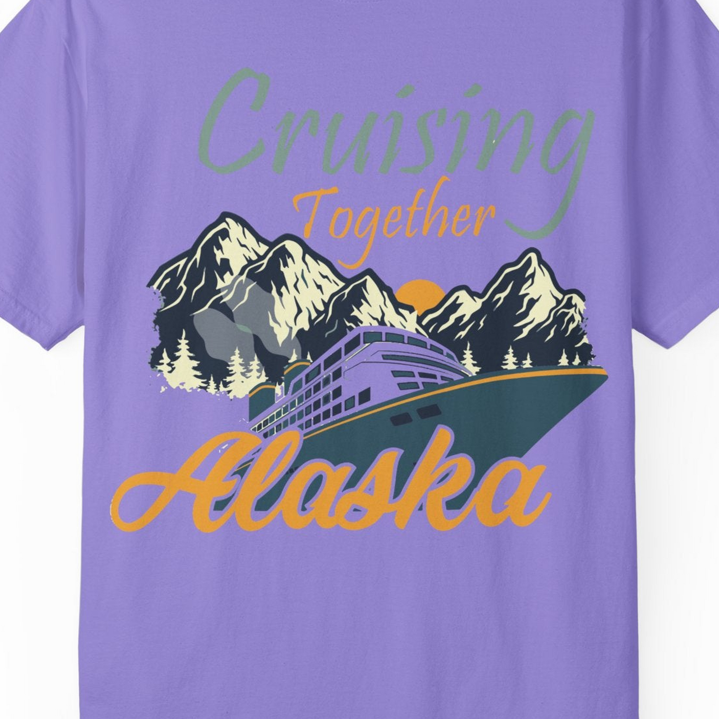 Cruising Together Alaska Mountains Family Alaska Cruise Adventure Shirt — Comfort Comfort Colors T-Shirt – Violet – Alaska Cruise Shirts Close Up