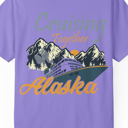 Cruising Together Alaska Mountains Family Alaska Cruise Adventure Shirt — Comfort Comfort Colors T-Shirt – Violet – Alaska Cruise Shirts Close Up