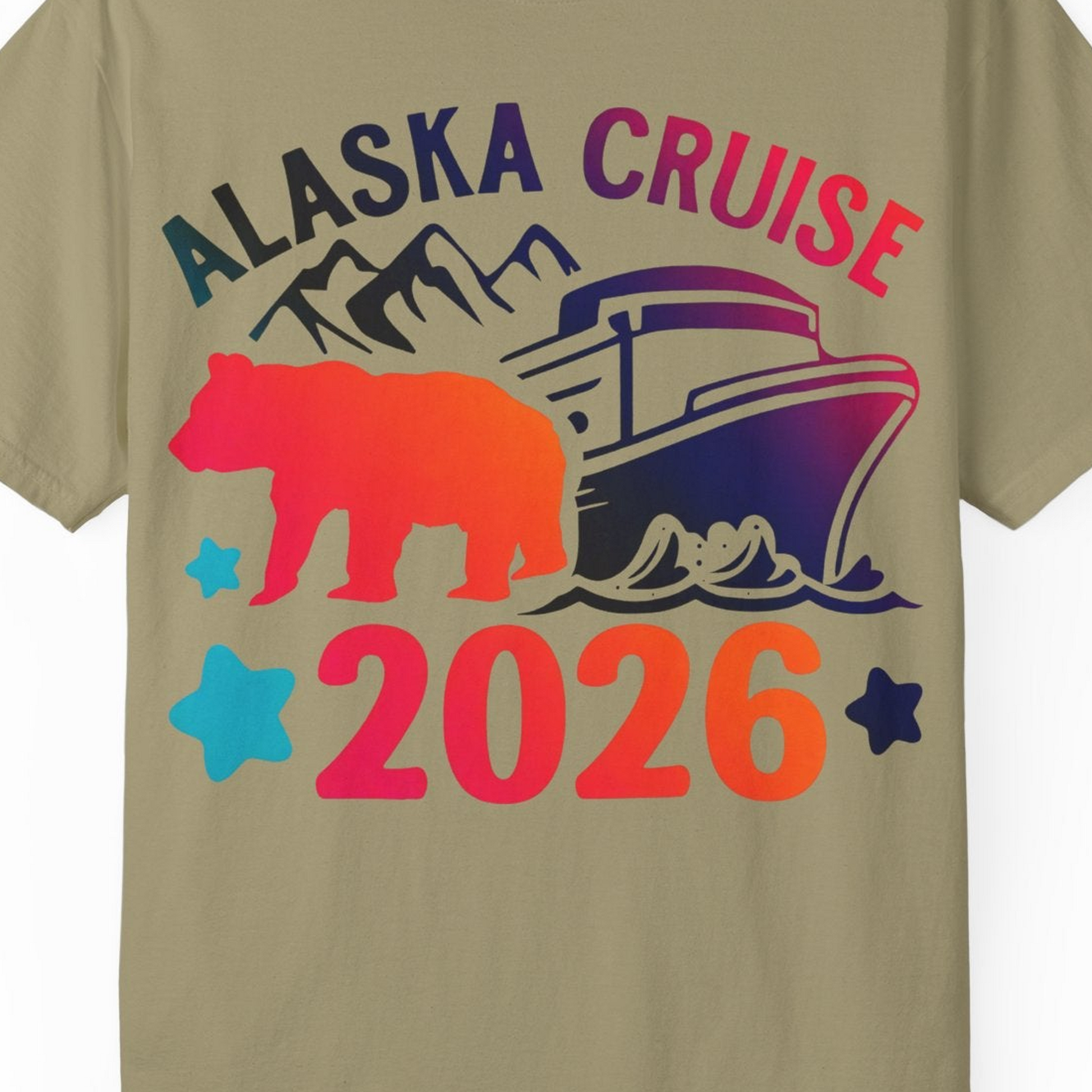 Alaska Cruise 2026 Shirt Comfort Colors T-Shirt – Khaki – Alaska Cruise Shirts Close Up