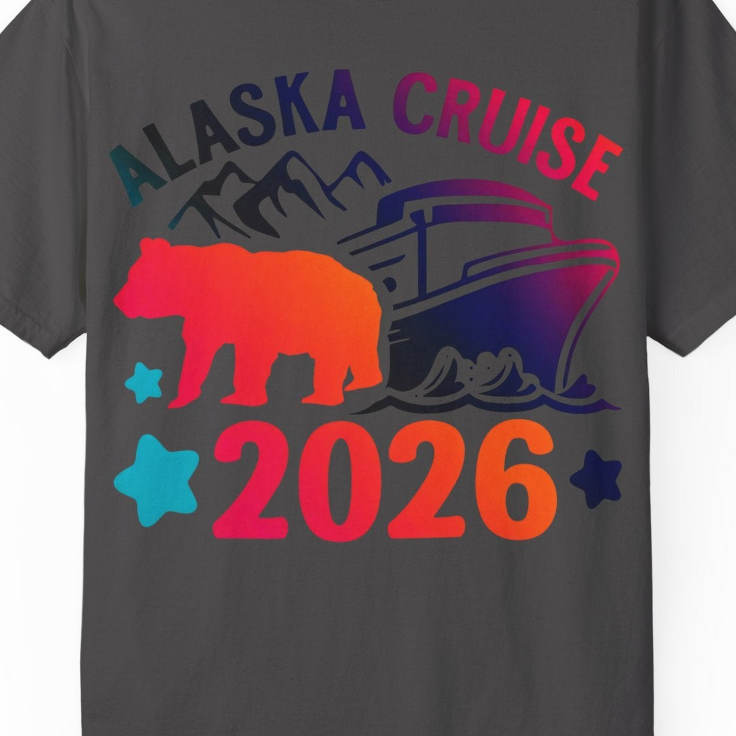 Alaska Cruise 2026 Shirt Comfort Colors T-Shirt – Graphite – Alaska Cruise Shirts Close Up