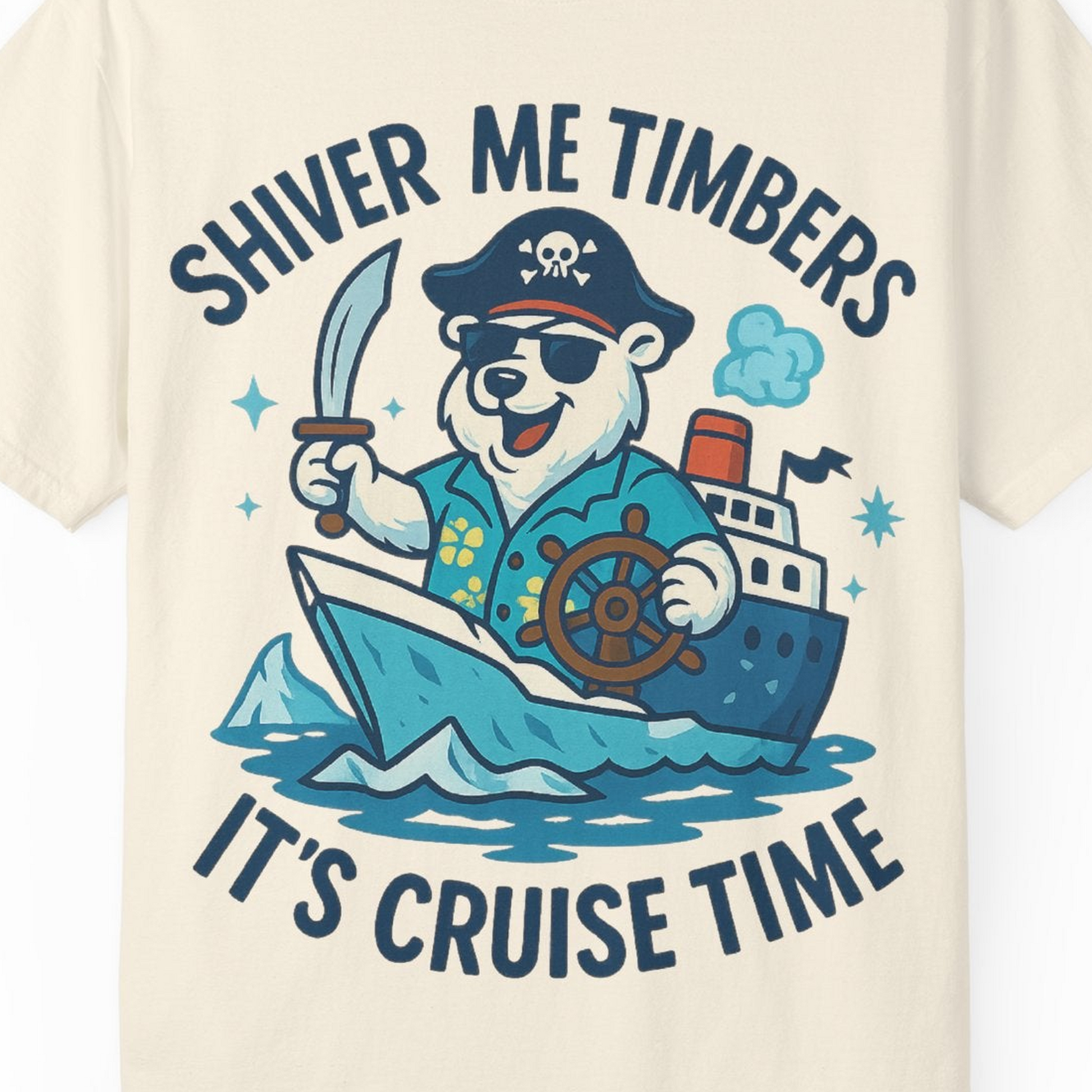 Funny Polar Bear Pirate Cruise Vacation Shirt Comfort Colors T-Shirt – Ivory – Alaska Cruise Shirts Close Up