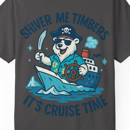 Funny Polar Bear Pirate Cruise Vacation Shirt Comfort Colors T-Shirt – Graphite – Alaska Cruise Shirts Close Up