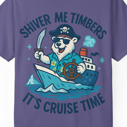 Funny Polar Bear Pirate Cruise Vacation Shirt Comfort Colors T-Shirt – Grape – Alaska Cruise Shirts Close Up