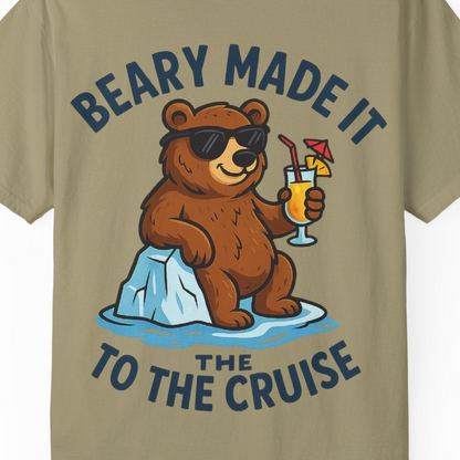 Funny Cruise Bear Shirt Comfort Colors T-Shirt – Khaki – Alaska Cruise Shirts Close Up