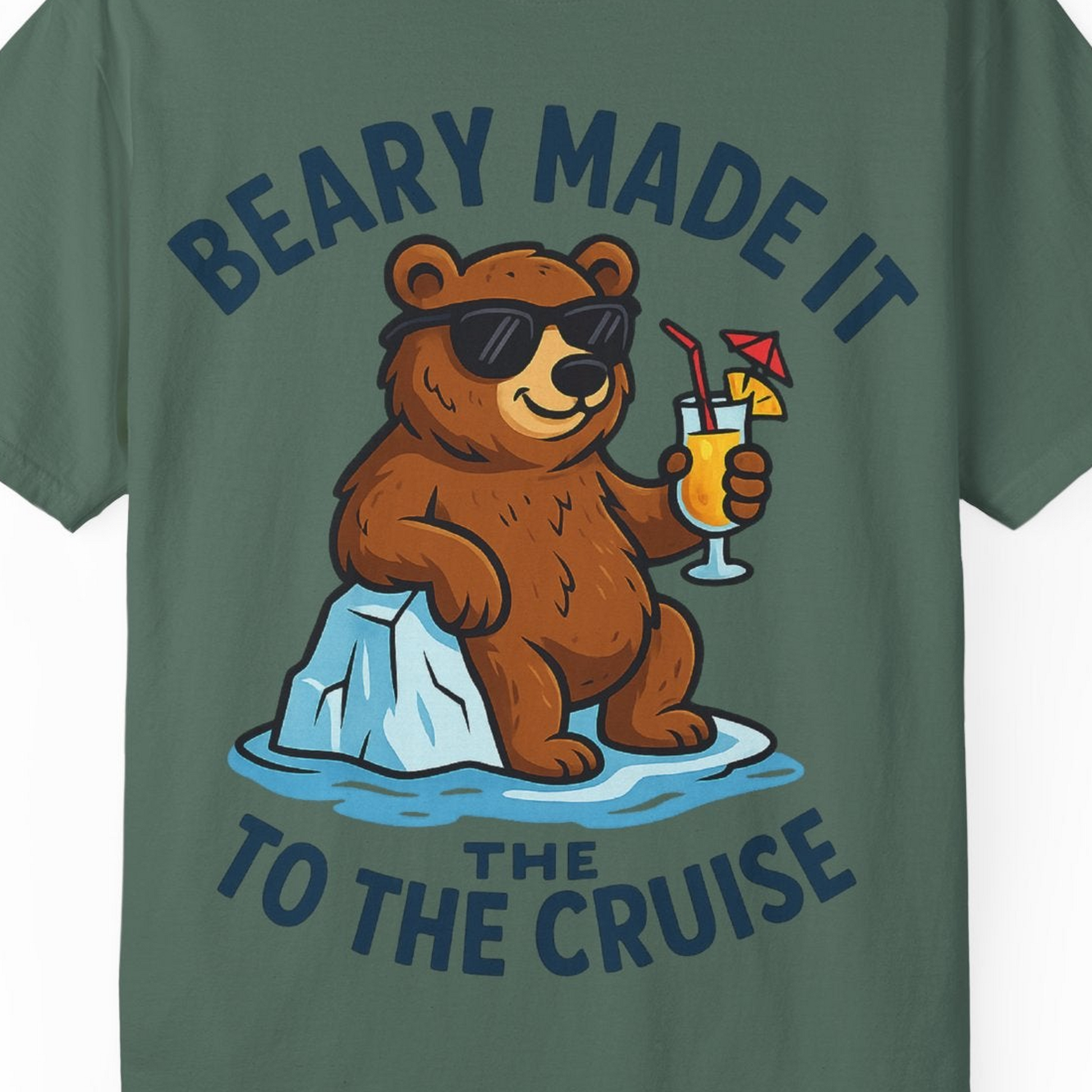 Funny Cruise Bear Shirt Comfort Colors T-Shirt – Blue Spruce – Alaska Cruise Shirts Close Up
