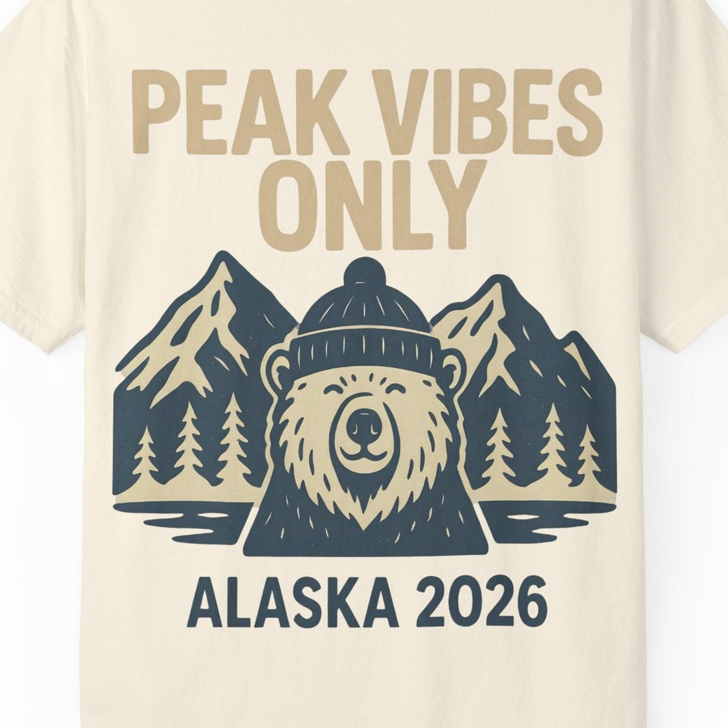Alaska 2026 Mountain Adventure Bear Comfort Colors T-Shirt – Ivory – Alaska Cruise Shirts Close Up