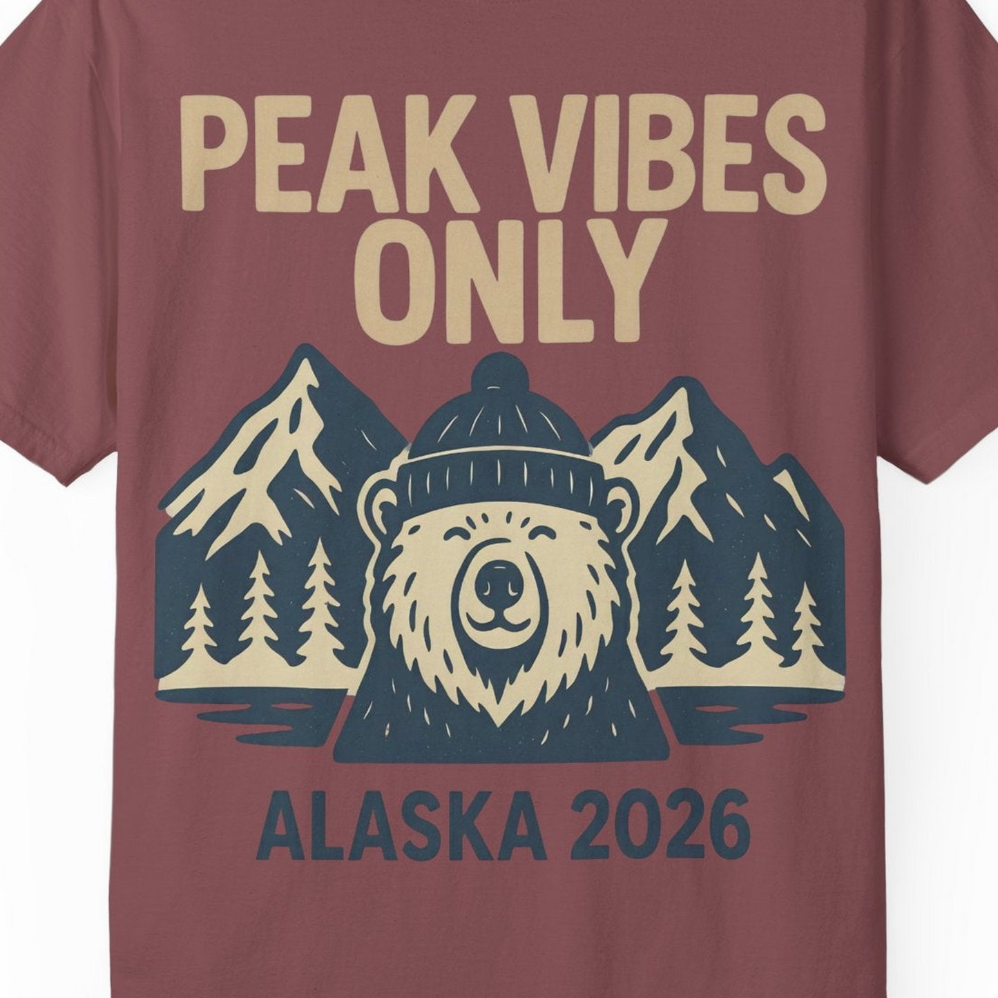 Alaska 2026 Mountain Adventure Bear Comfort Colors T-Shirt – Brick – Alaska Cruise Shirts Close Up