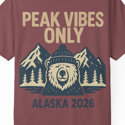 Alaska 2026 Mountain Adventure Bear Comfort Colors T-Shirt – Brick – Alaska Cruise Shirts Close Up
