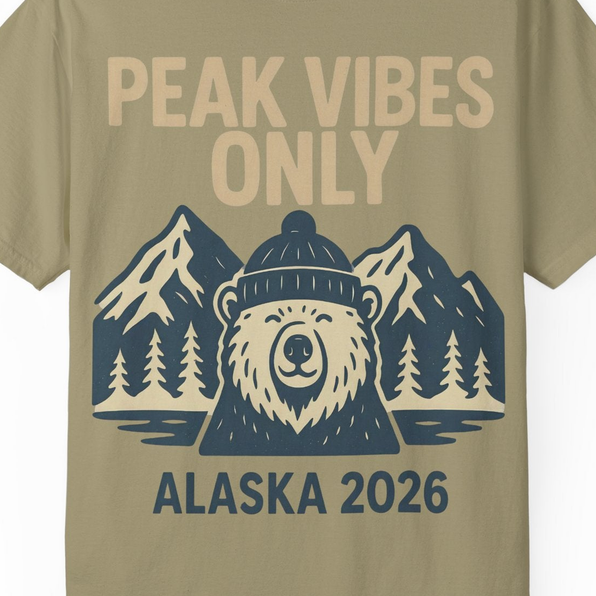 Alaska 2026 Mountain Adventure Bear Comfort Colors T-Shirt – Khaki – Alaska Cruise Shirts Close Up