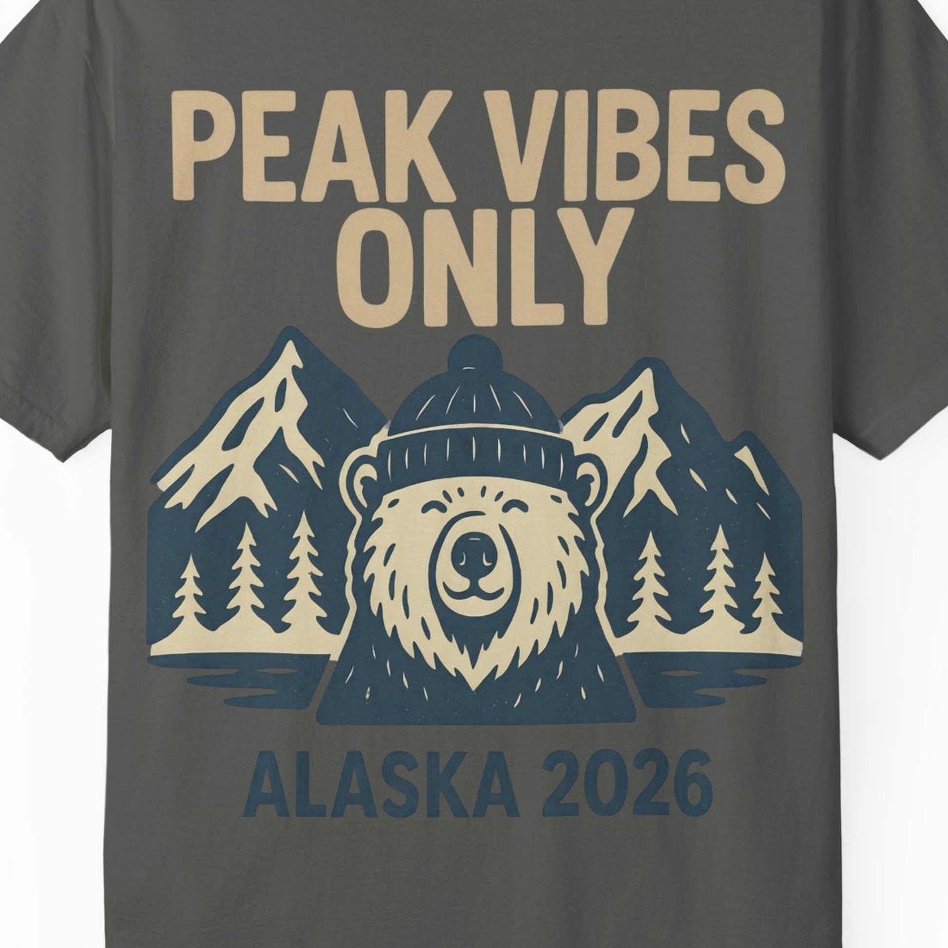 Alaska 2026 Mountain Adventure Bear Comfort Colors T-Shirt – Pepper – Alaska Cruise Shirts Close Up