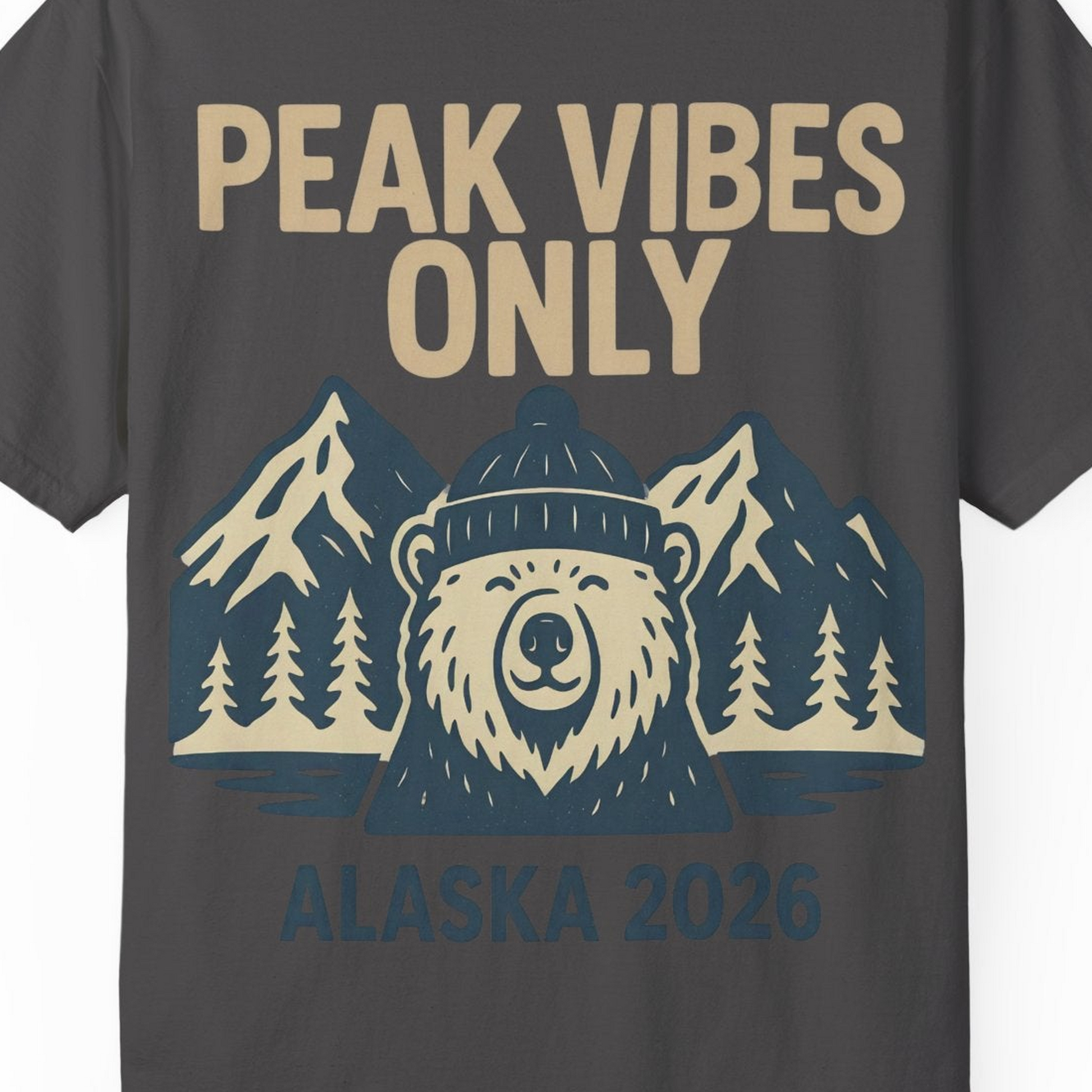 Alaska 2026 Mountain Adventure Bear Comfort Colors T-Shirt – Graphite – Alaska Cruise Shirts Close Up