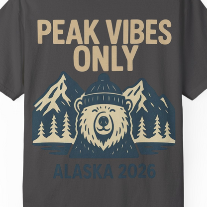Alaska 2026 Mountain Adventure Bear Comfort Colors T-Shirt – Graphite – Alaska Cruise Shirts Close Up