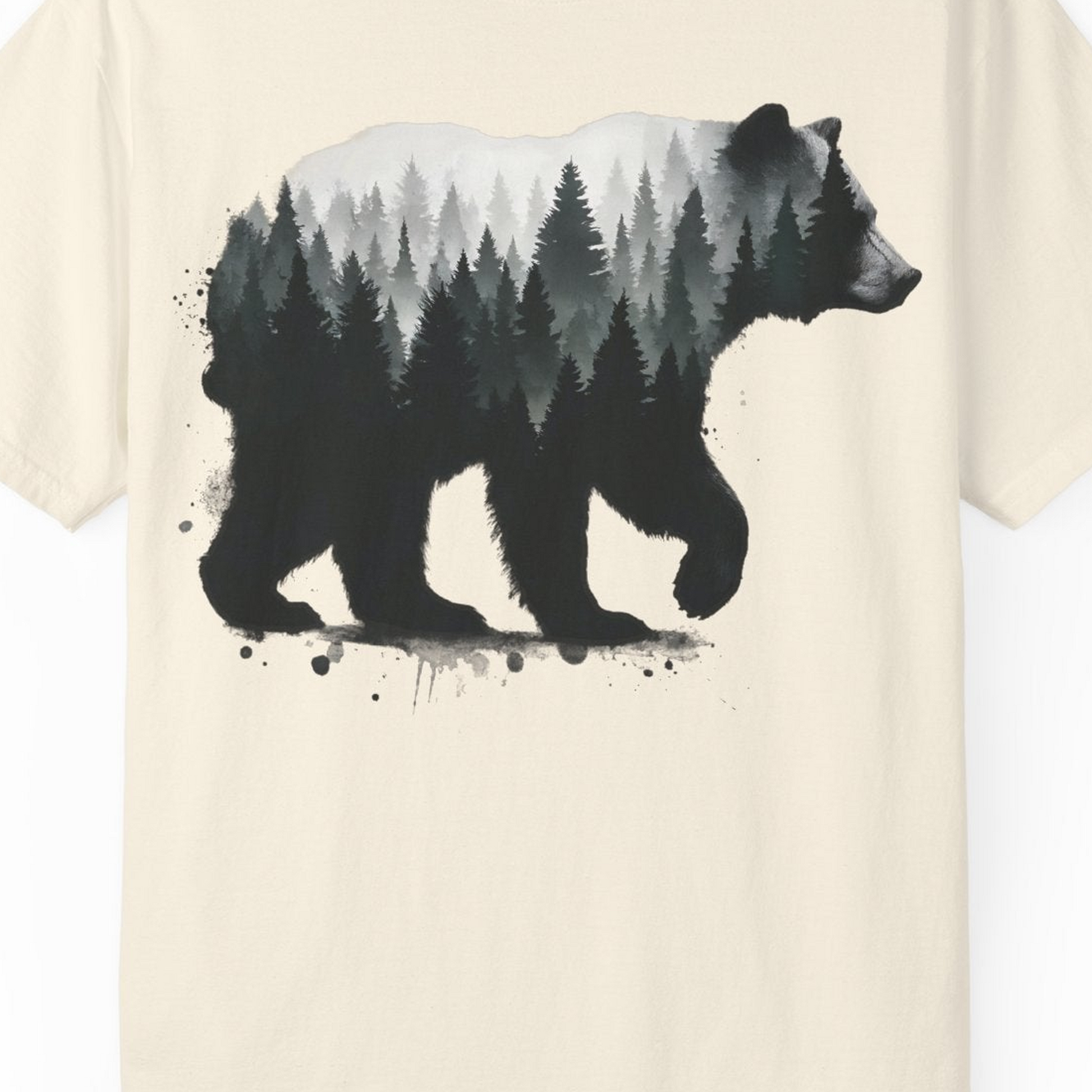 Bear Silhouette Forest Double Exposure Shirt Comfort Colors T-Shirt – Ivory – Alaska Cruise Shirts Close Up