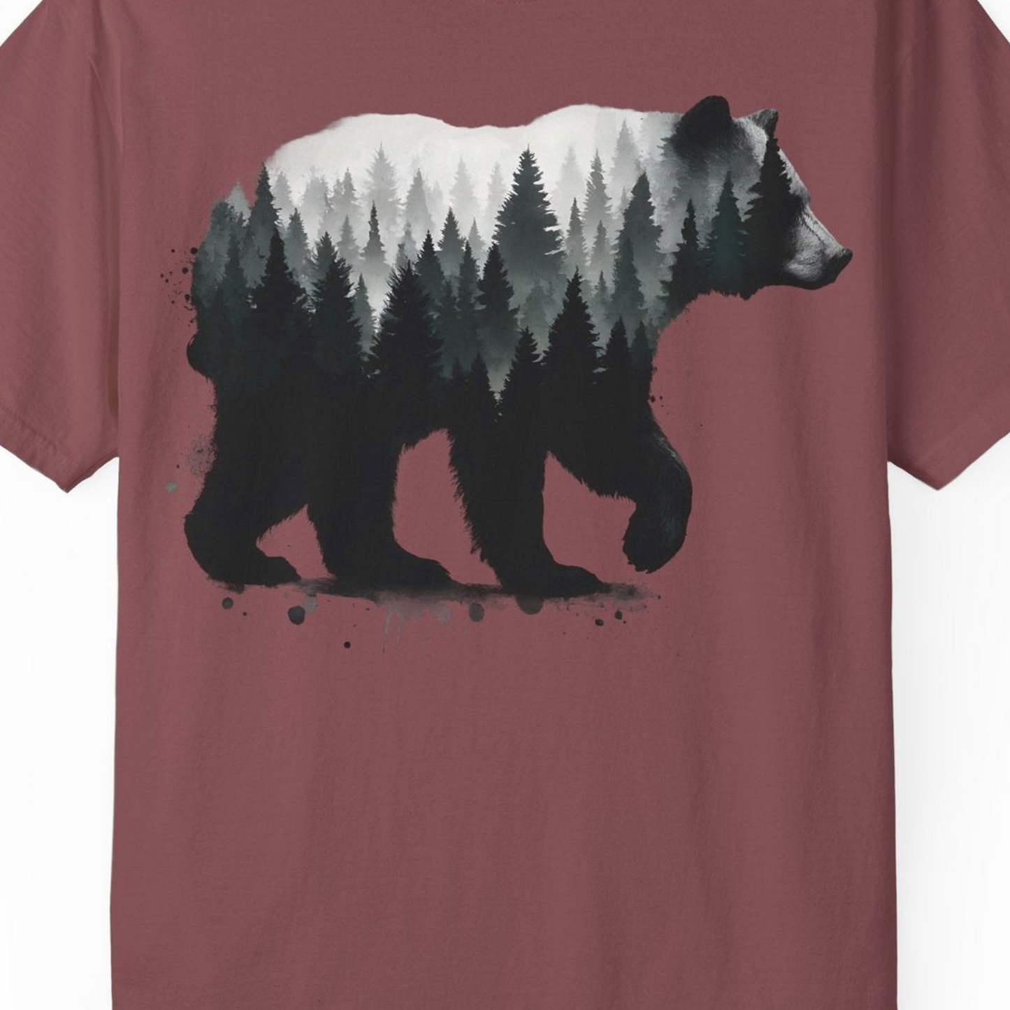 Bear Silhouette Forest Double Exposure Shirt Comfort Colors T-Shirt – Brick – Alaska Cruise Shirts Close Up