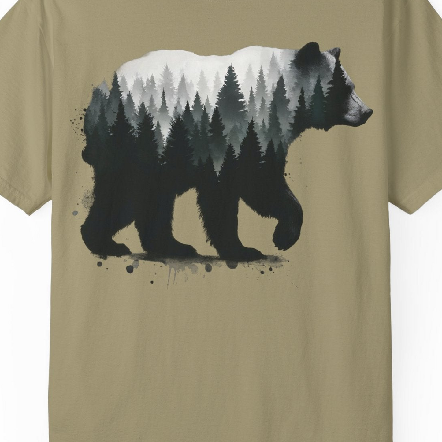 Bear Silhouette Forest Double Exposure Shirt Comfort Colors T-Shirt – Khaki – Alaska Cruise Shirts Close Up