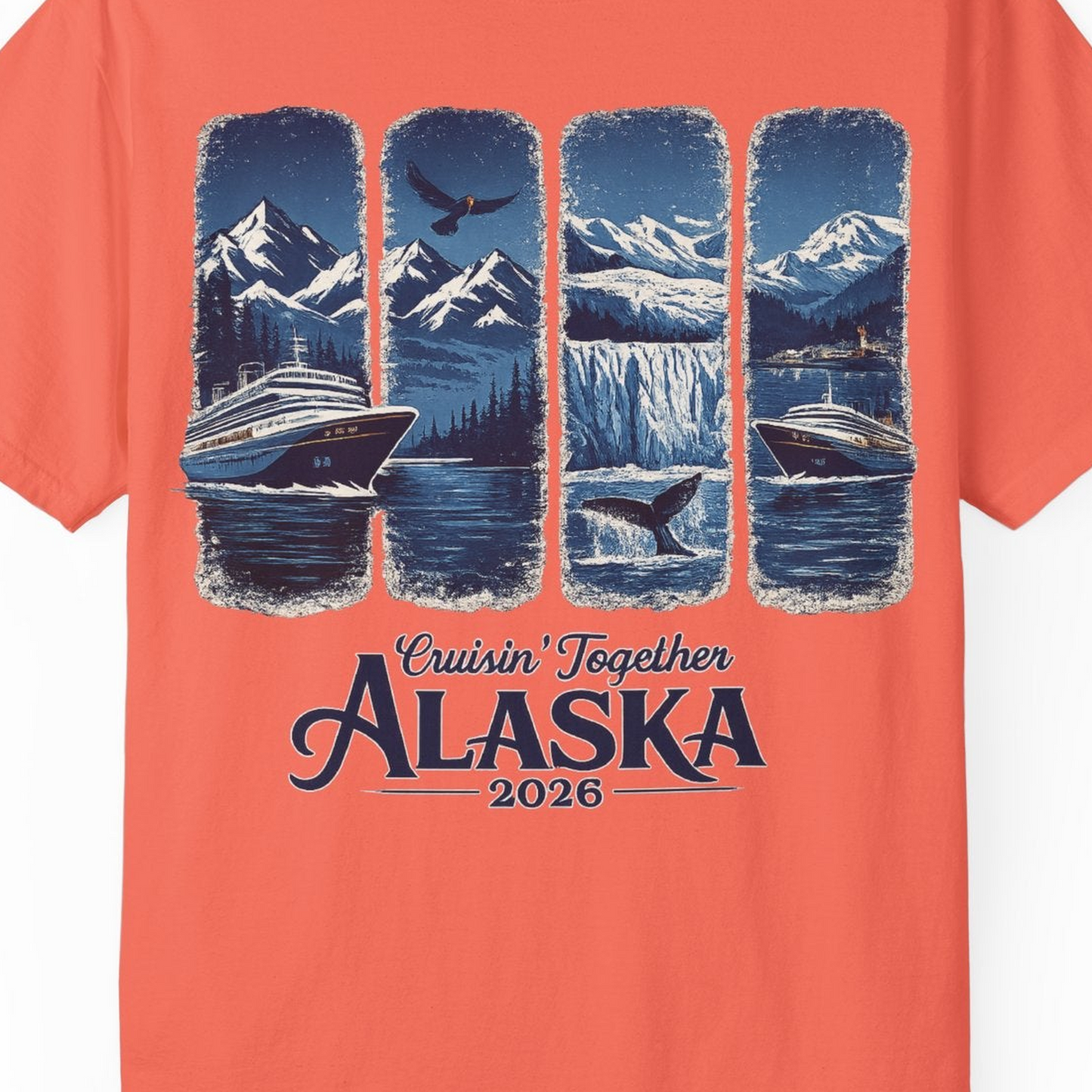 Alaska Cruise Adventure Shirt Comfort Colors T-Shirt – Bright Salmon – Alaska Cruise Shirts Close Up