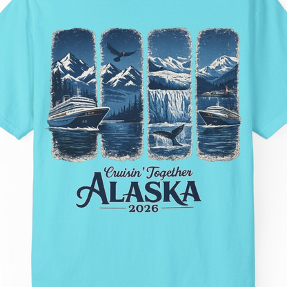 Alaska Cruise Adventure Shirt Comfort Colors T-Shirt – Lagoon Blue – Alaska Cruise Shirts Close Up