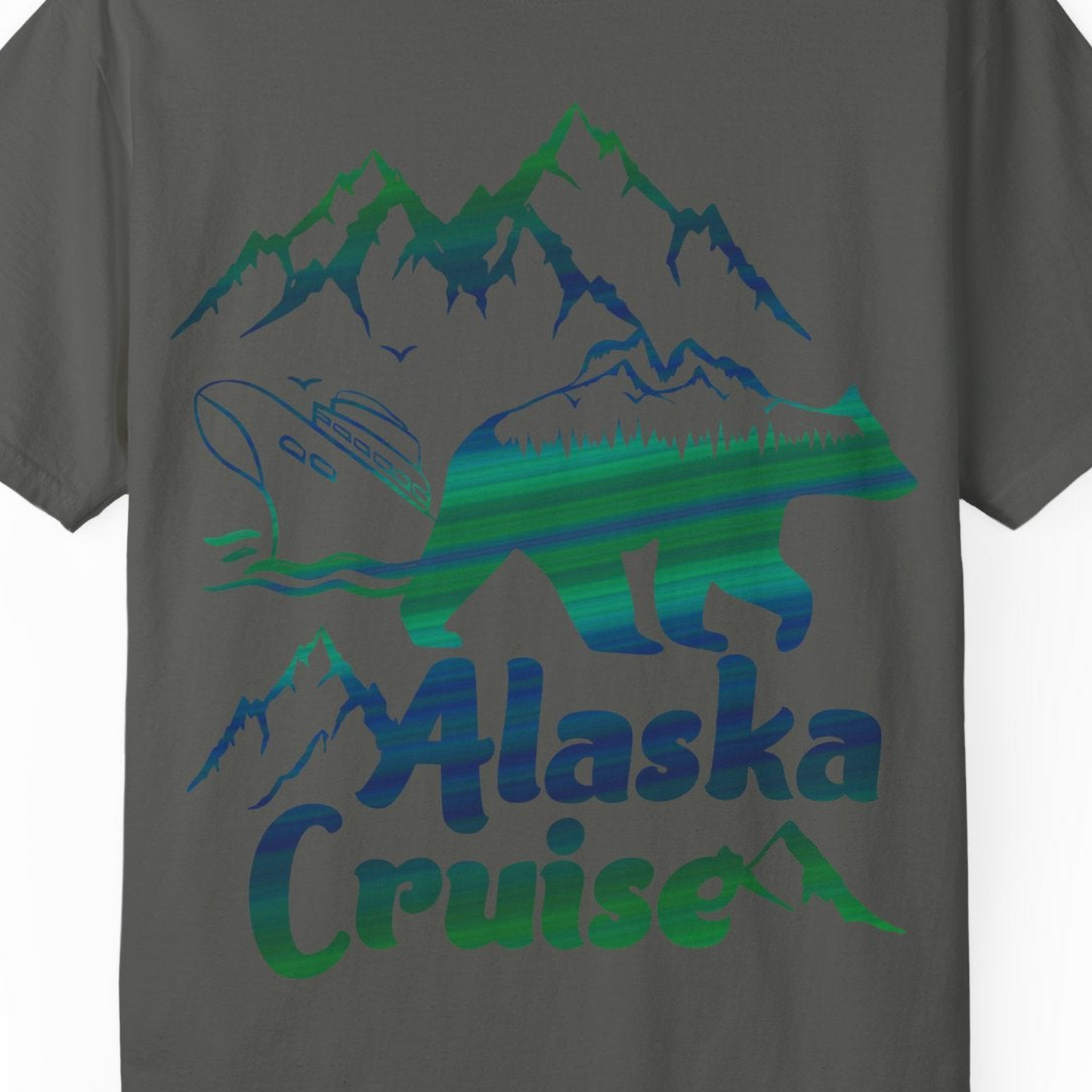Alaska Cruise Bear Mountains Silhouette Shirt Comfort Colors T-Shirt – Pepper – Alaska Cruise Shirts Close Up