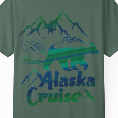 Alaska Cruise Bear Mountains Silhouette Shirt Comfort Colors T-Shirt – Blue Spruce – Alaska Cruise Shirts Close Up