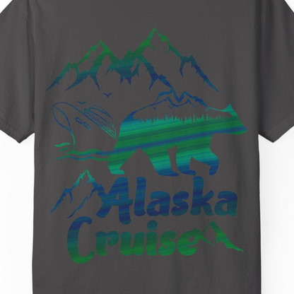 Alaska Cruise Bear Mountains Silhouette Shirt Comfort Colors T-Shirt – Graphite – Alaska Cruise Shirts Close Up