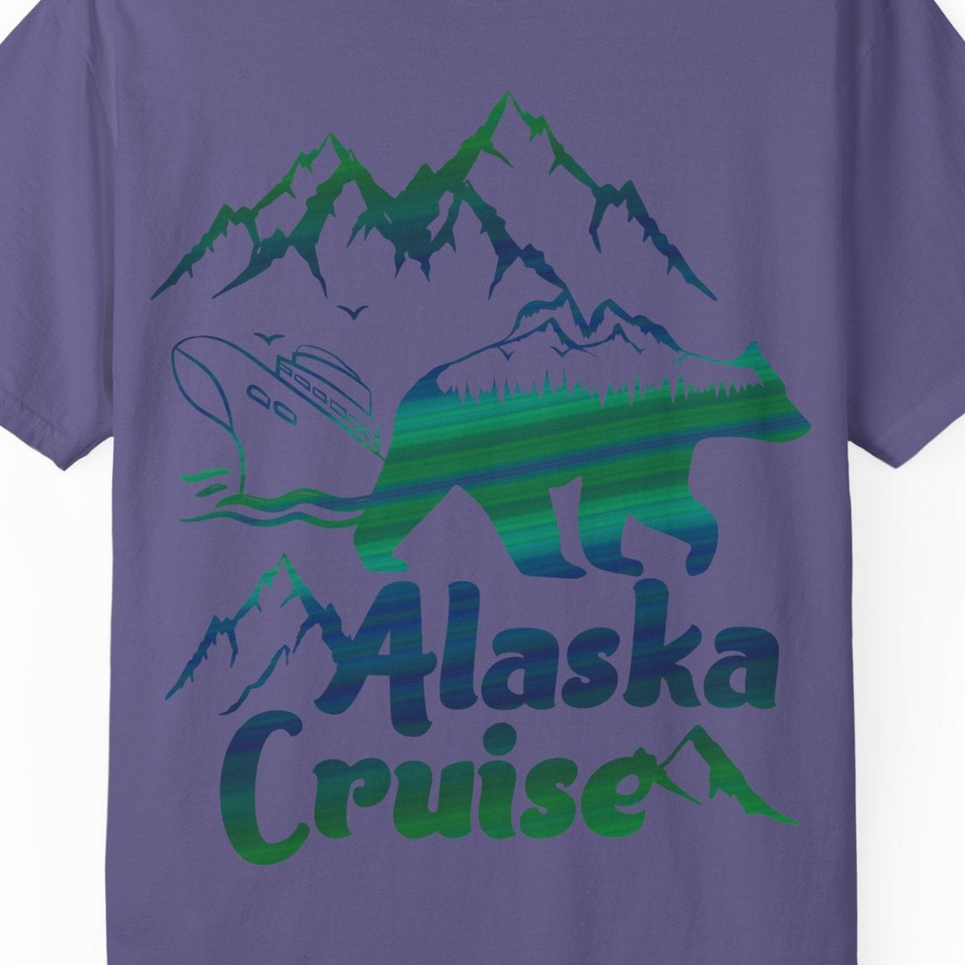 Alaska Cruise Bear Mountains Silhouette Shirt Comfort Colors T-Shirt – Grape – Alaska Cruise Shirts Close Up