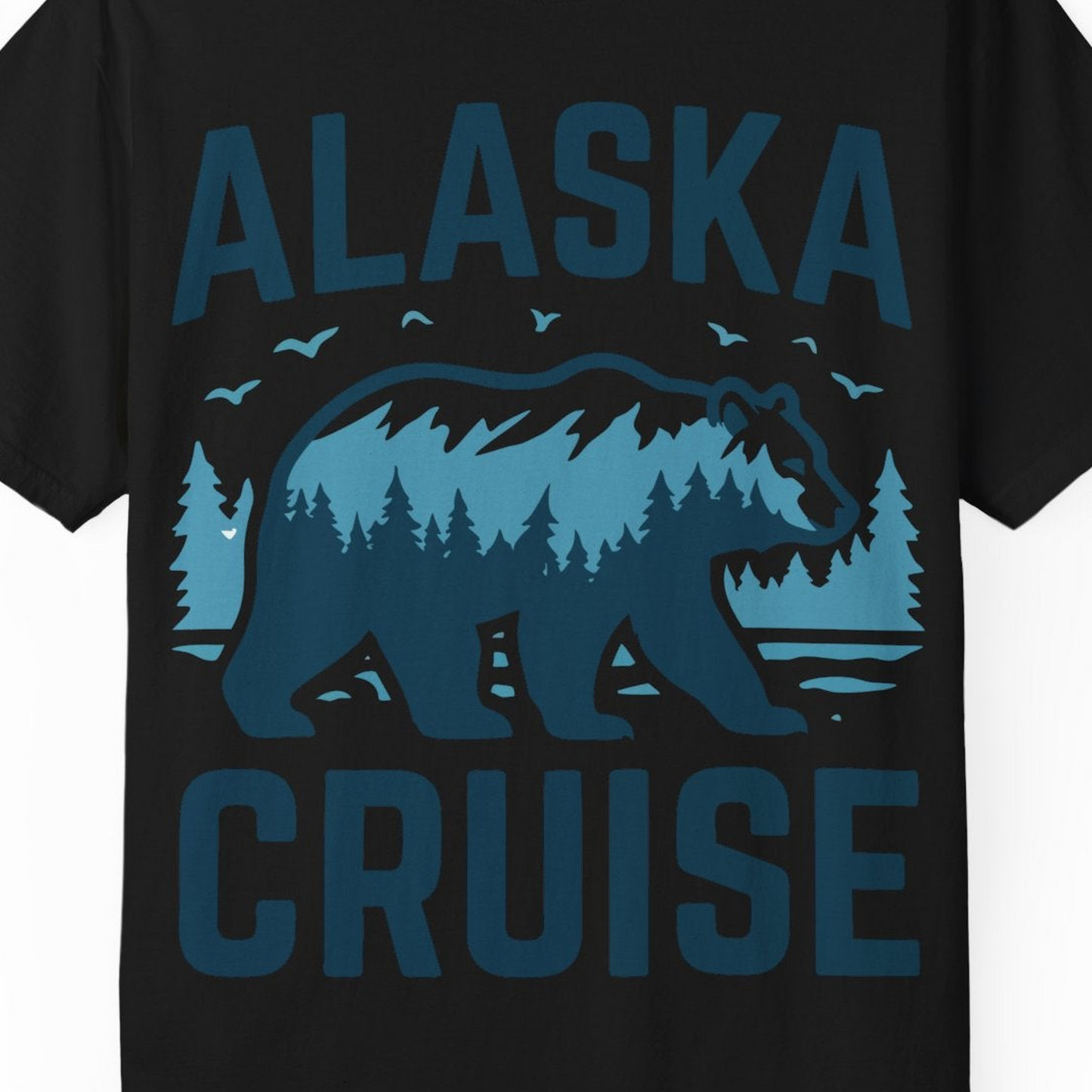Alaska Cruise Shirt Bear Silhouette Forest Wildlife Nature Tee — Comfort Comfort Colors T-Shirt – Black – Alaska Cruise Shirts Close Up