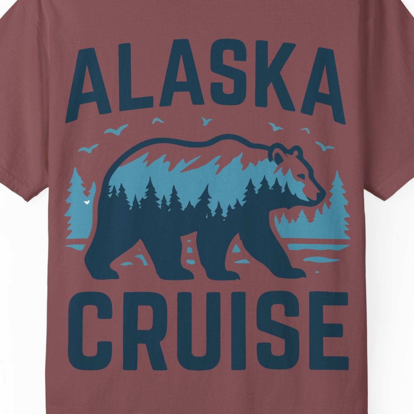 Alaska Cruise Shirt Bear Silhouette Forest Wildlife Nature Tee — Comfort Comfort Colors T-Shirt – Brick – Alaska Cruise Shirts Close Up