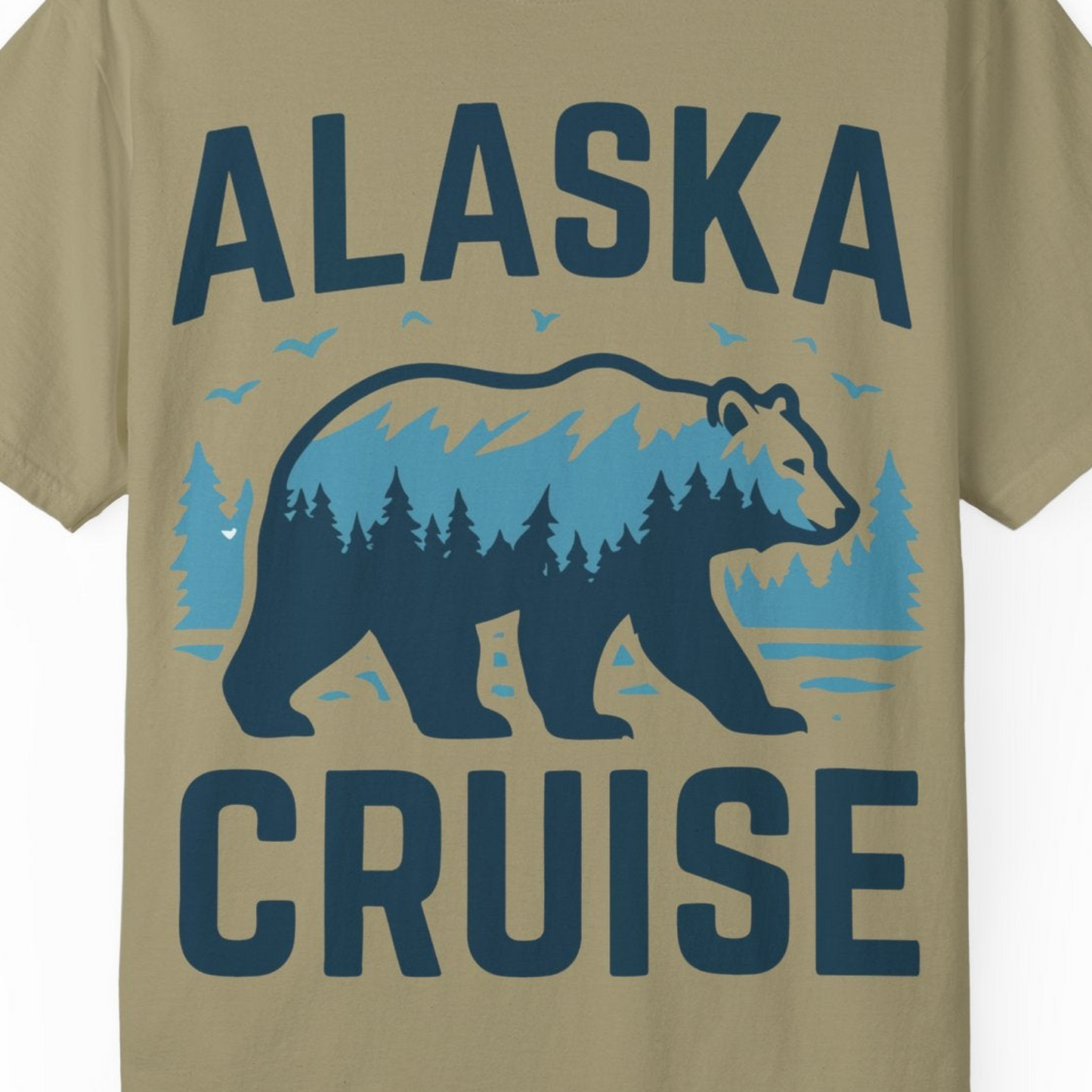 Alaska Cruise Shirt Bear Silhouette Forest Wildlife Nature Tee — Comfort Comfort Colors T-Shirt – Khaki – Alaska Cruise Shirts Close Up